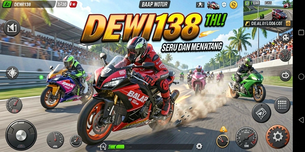 Screenshot gameplay DEWI138 yang menampilkan aksi balapan motor.