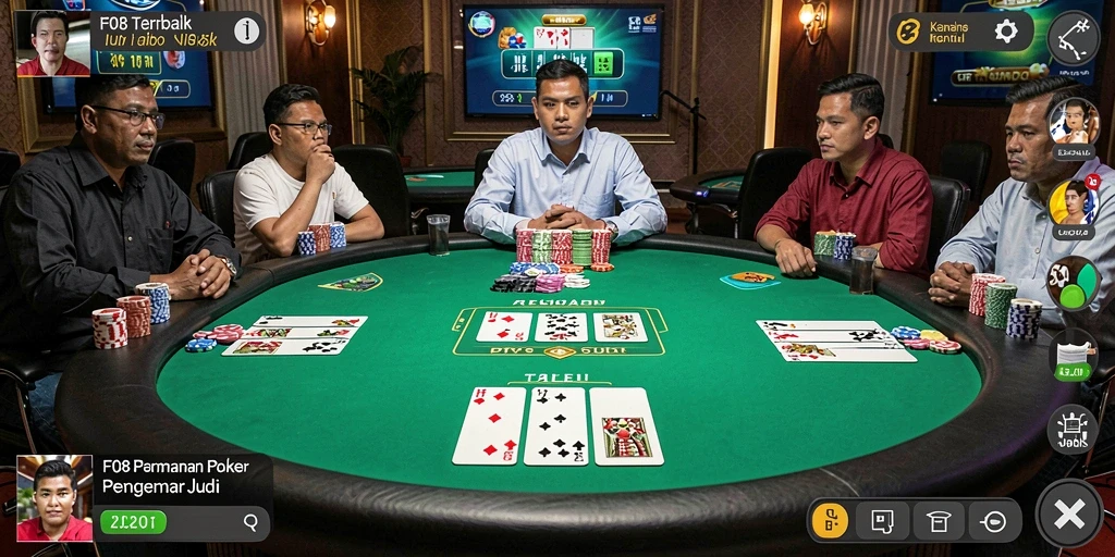 Tampilan screenshot F08 menampilkan gameplay Poker yang seru dan kompetitif.