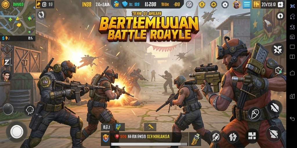 Gameplay IN88 dengan pertempuran intens di arena Battle Royale.