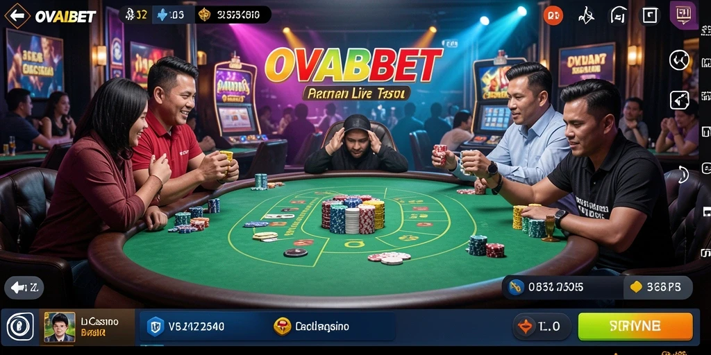 Screenshot gameplay Live Casino dengan dealer langsung dan suasana yang menarik.