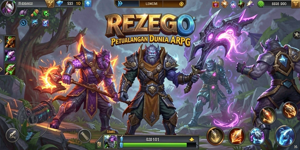 Tampilan penuh aksi dari gameplay ARPG REZEGO dengan pertarungan yang seru.