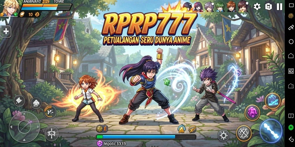 Screenshot gameplay RPRP777 yang menampilkan aksi karakter anime yang luar biasa.