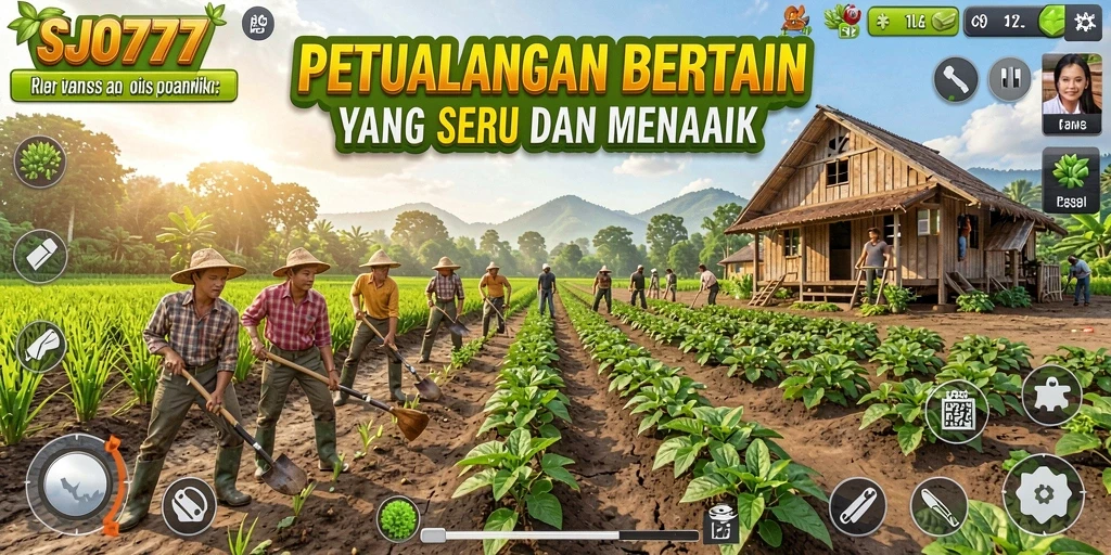 Tampilan gameplay SJO777 dengan aktivitas bertani yang seru.
