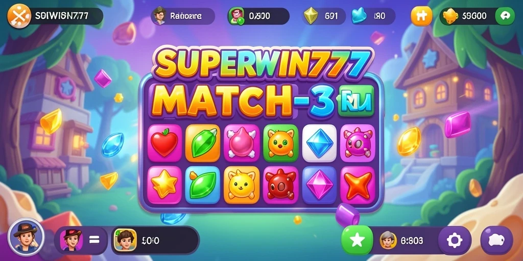 Tampilan gameplay SUPERWIN777 dengan kombinasi permata yang cerah.